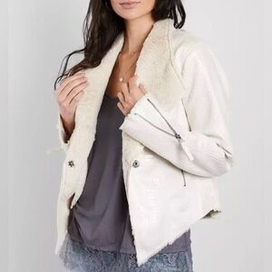 Buckle Black Ivory Snake Print Moto Faux Fur Jacket Small Asymmetrical